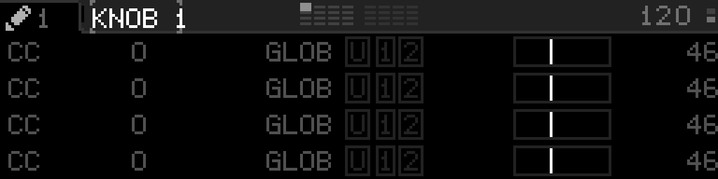 Knob name selected in edit mode
