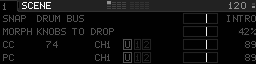 Snapshot and morph knobs, four macros