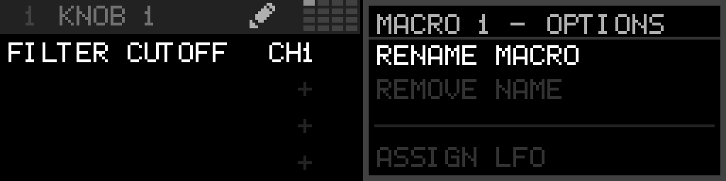Macro side menu with name options