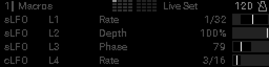 LFO parameter macro rows on Perform
