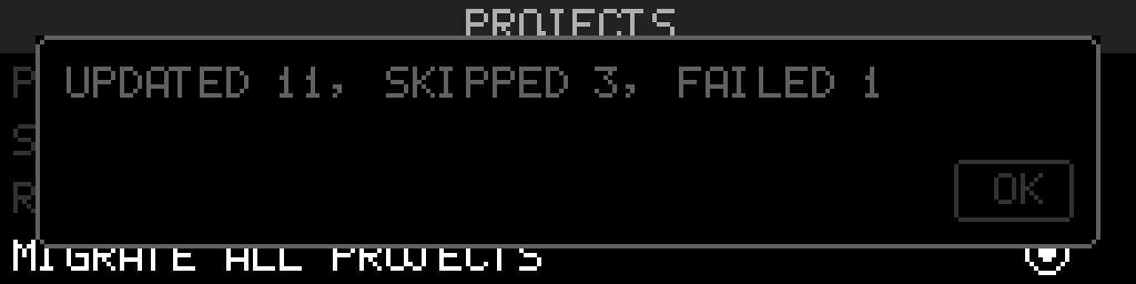 Migrate All Projects summary