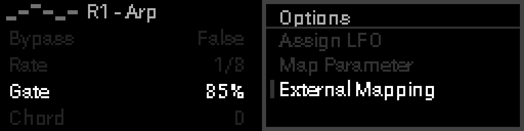 External mapping in Options menu